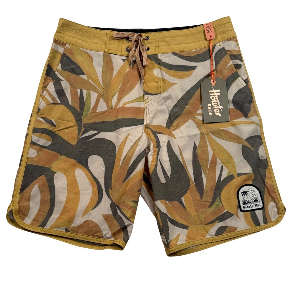 Howler Brothers Stretch Bruja Boardshorts Mens 31 Citron Monstera Mash 1316 New